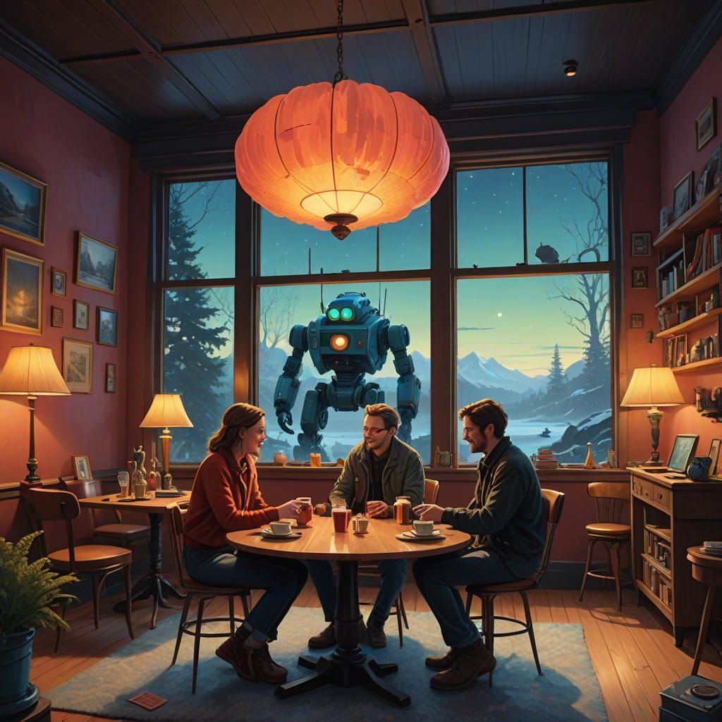 Cozy Friends Gathering in a Whimsical Studio