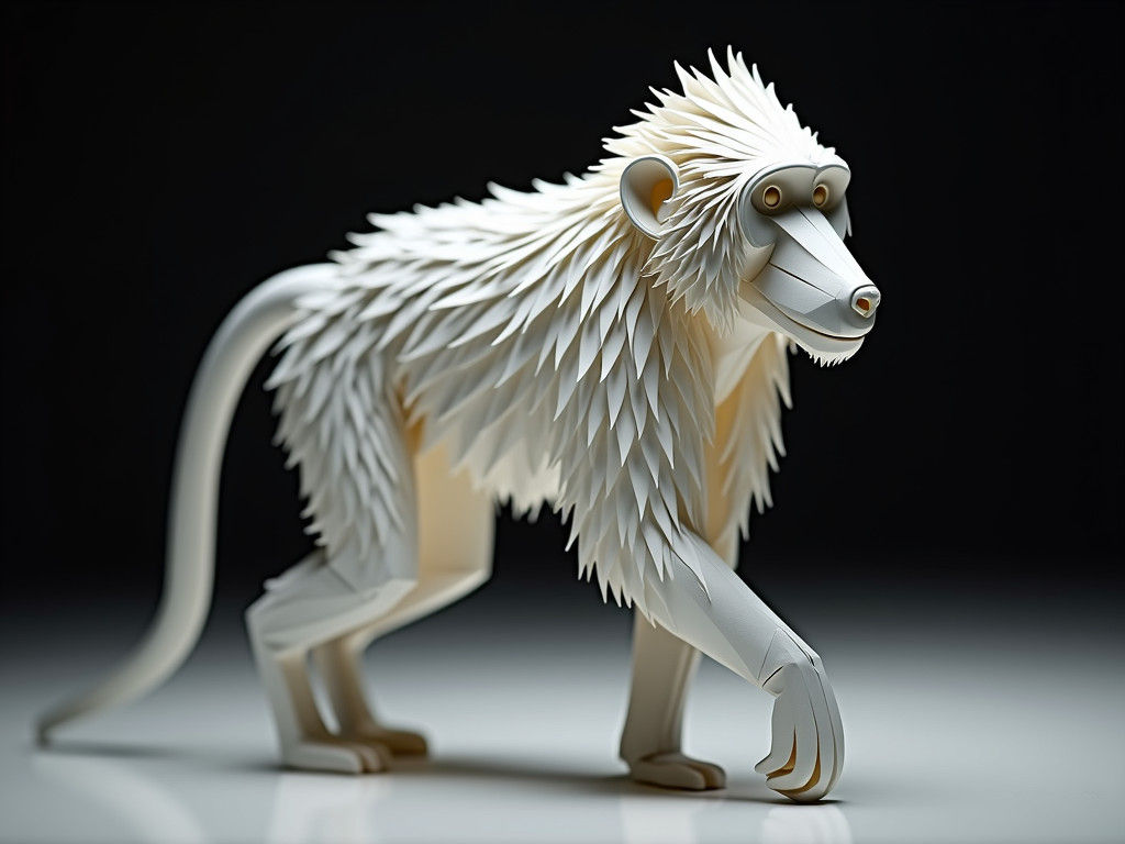 Detailed Kirigami Model of a Fluffy Baboon
