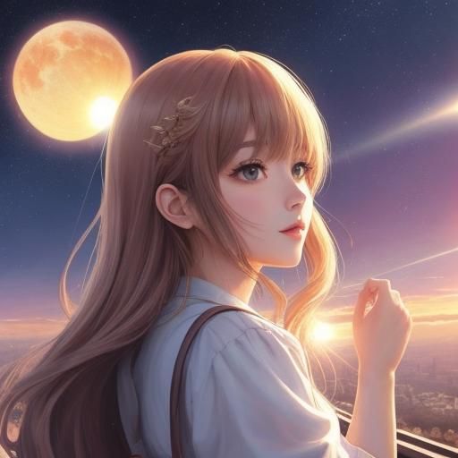 Inspirational Anime Girl Illustration with Sun