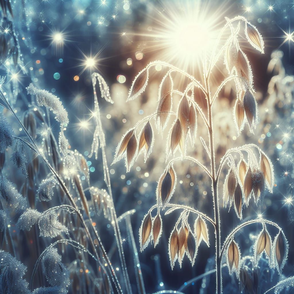 Ethereal Autumn Morning: Oat Stalk in Sparkling Frost