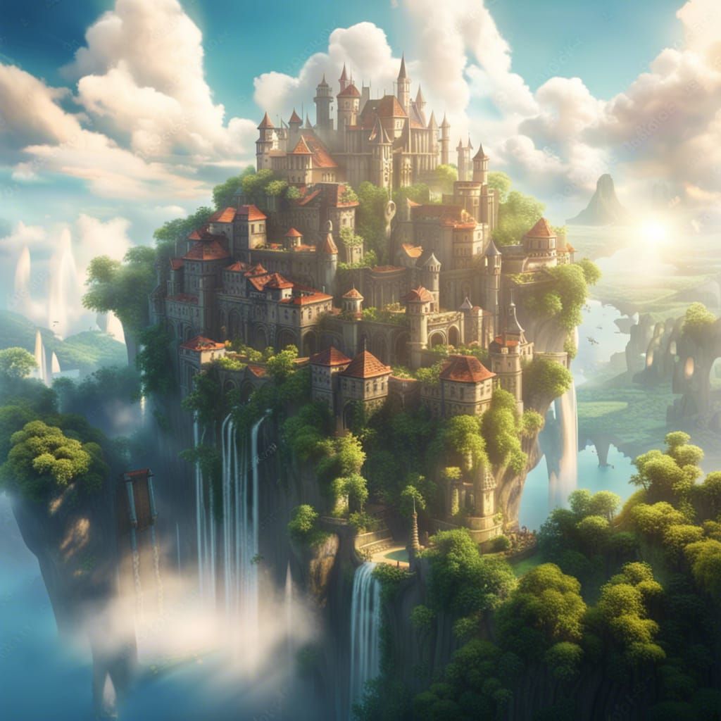 Dreamy Medieval City Floating in the Clouds