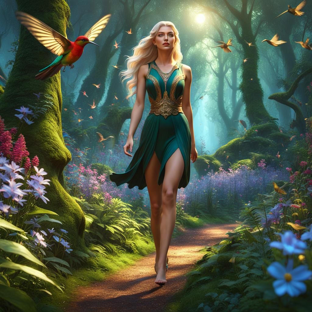 Girl Walks in Magical Forest: Painterly Concept Art