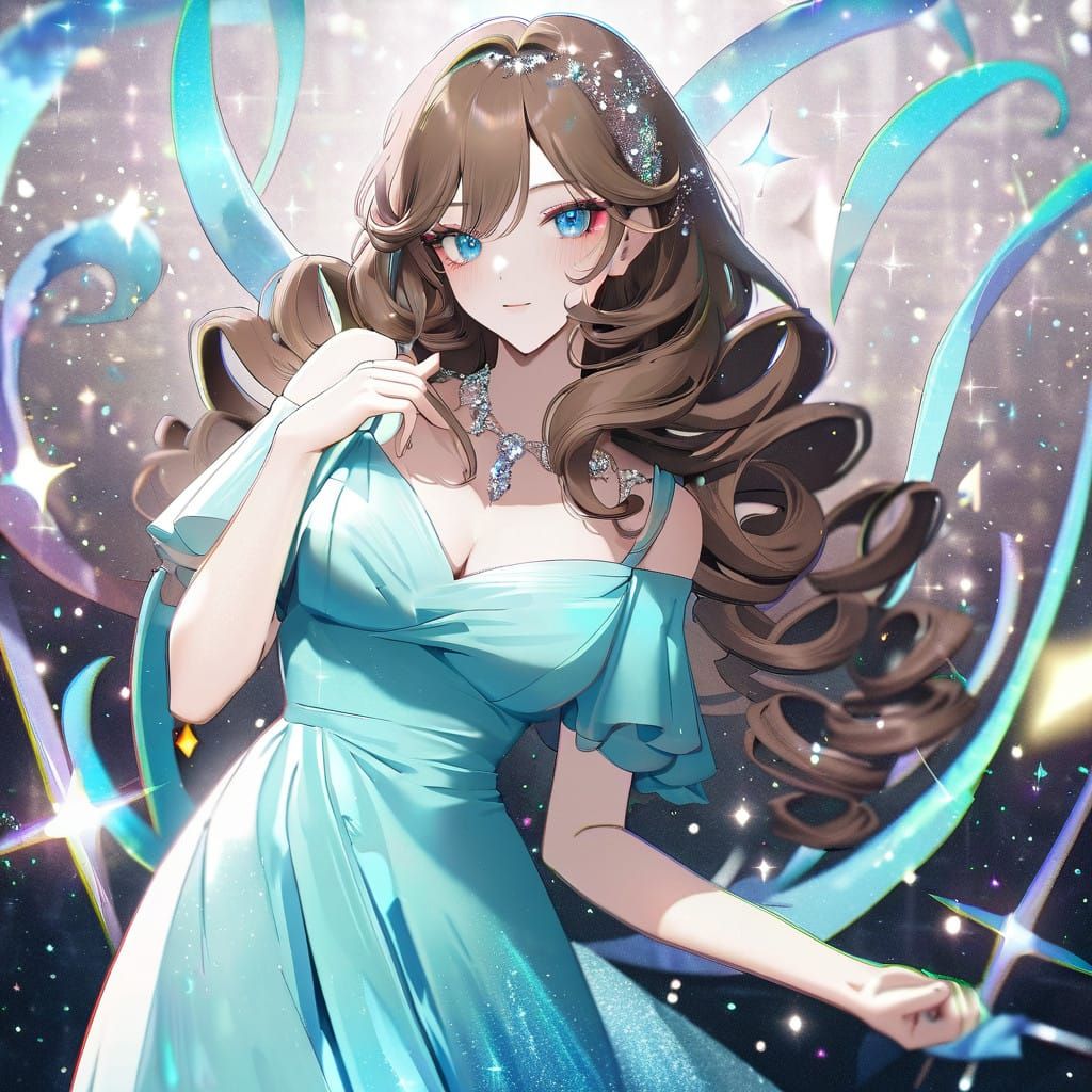 Anime Goddess with Glittering Hair and Turquoise Eyes