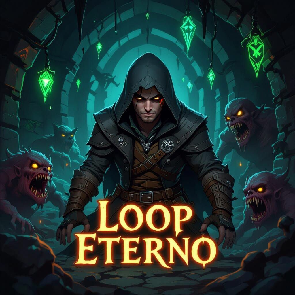 Hooded Rogue in Dark Dungeon with "Loop Eterno"