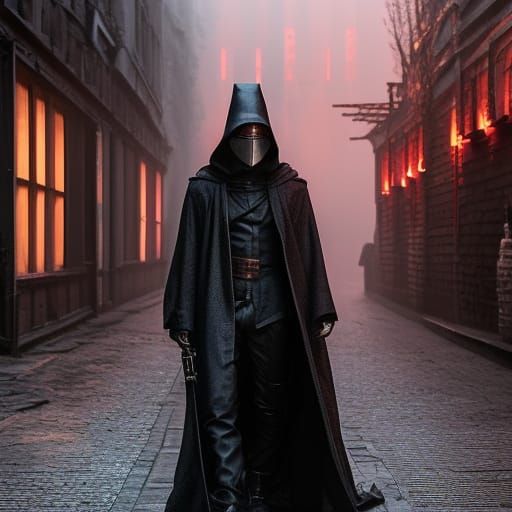 Steampunk Plague Doctor Cyborg in Dystopian Setting