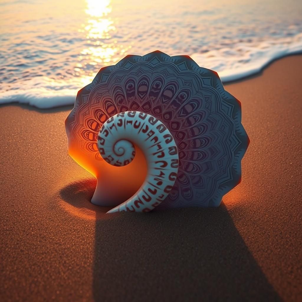 Seashell Mandala on Beach in Hyperrealistic Style