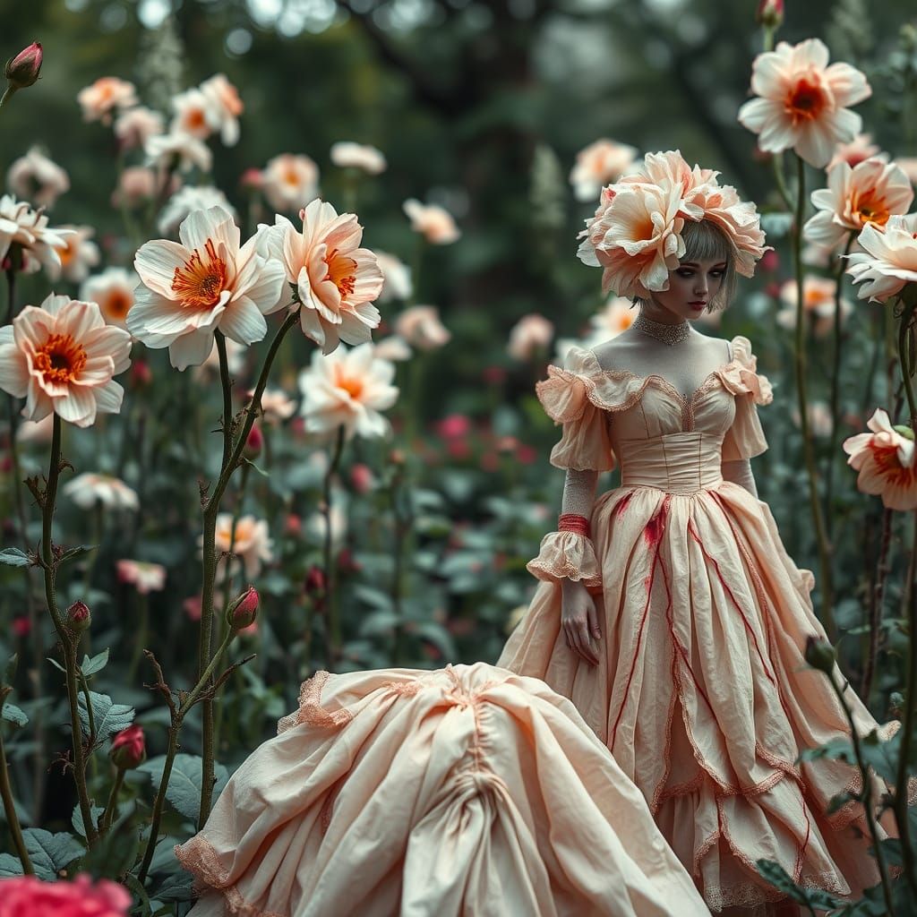 Surreal Horror Garden with Victorian Flower-People
