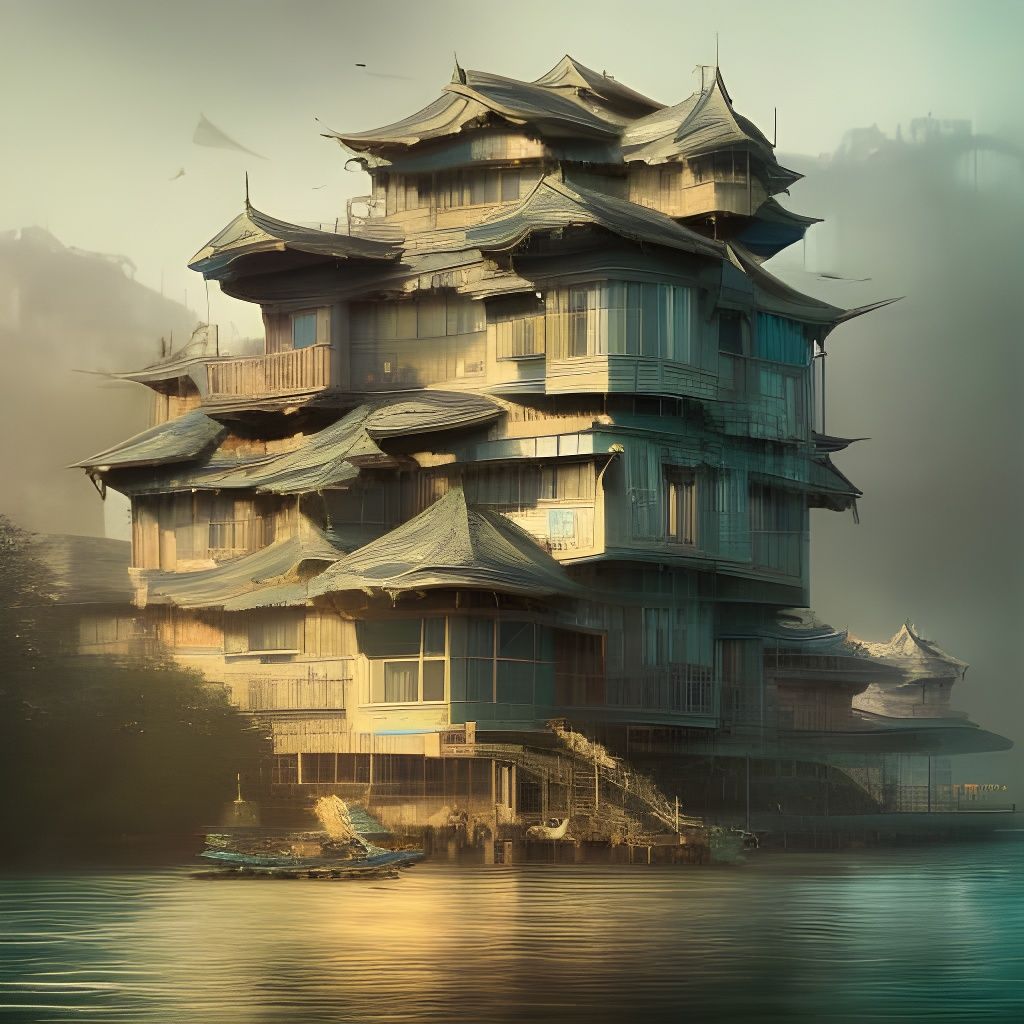 Majestic Floating Futuristic Houses in Hyperdetailed Style