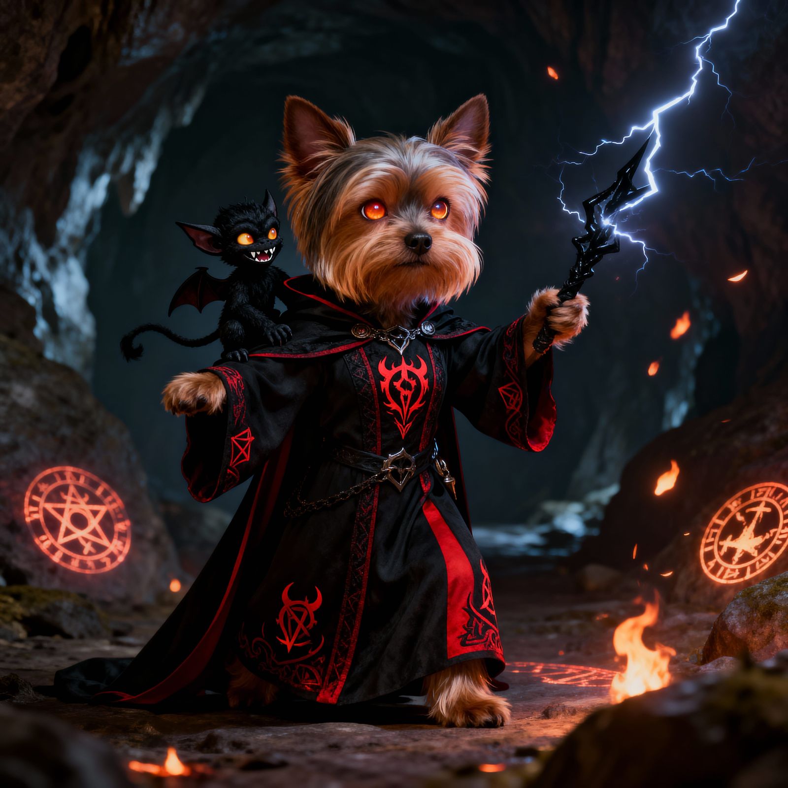 Yorkshire Terrier Warlock Casting Black Lightning Magic