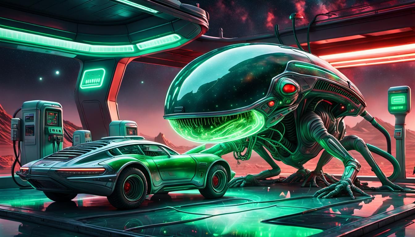 High-Tech Alien Gas Station in Steampunk Style