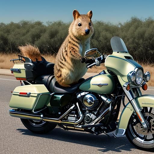 Quokka Rides a Harley-Davidson Motorcycle