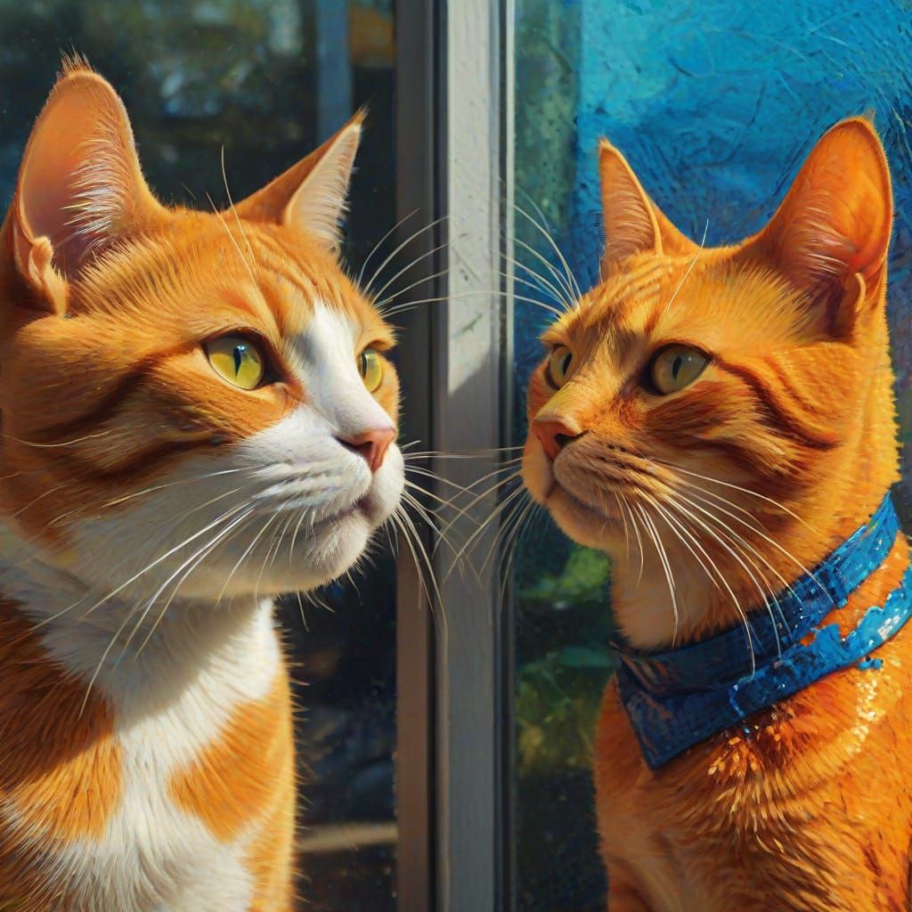 Fauvist Cat and Dog Enemies on Dirty Window