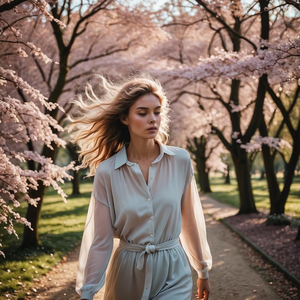 Elegant Woman in Pastel Dreamscape