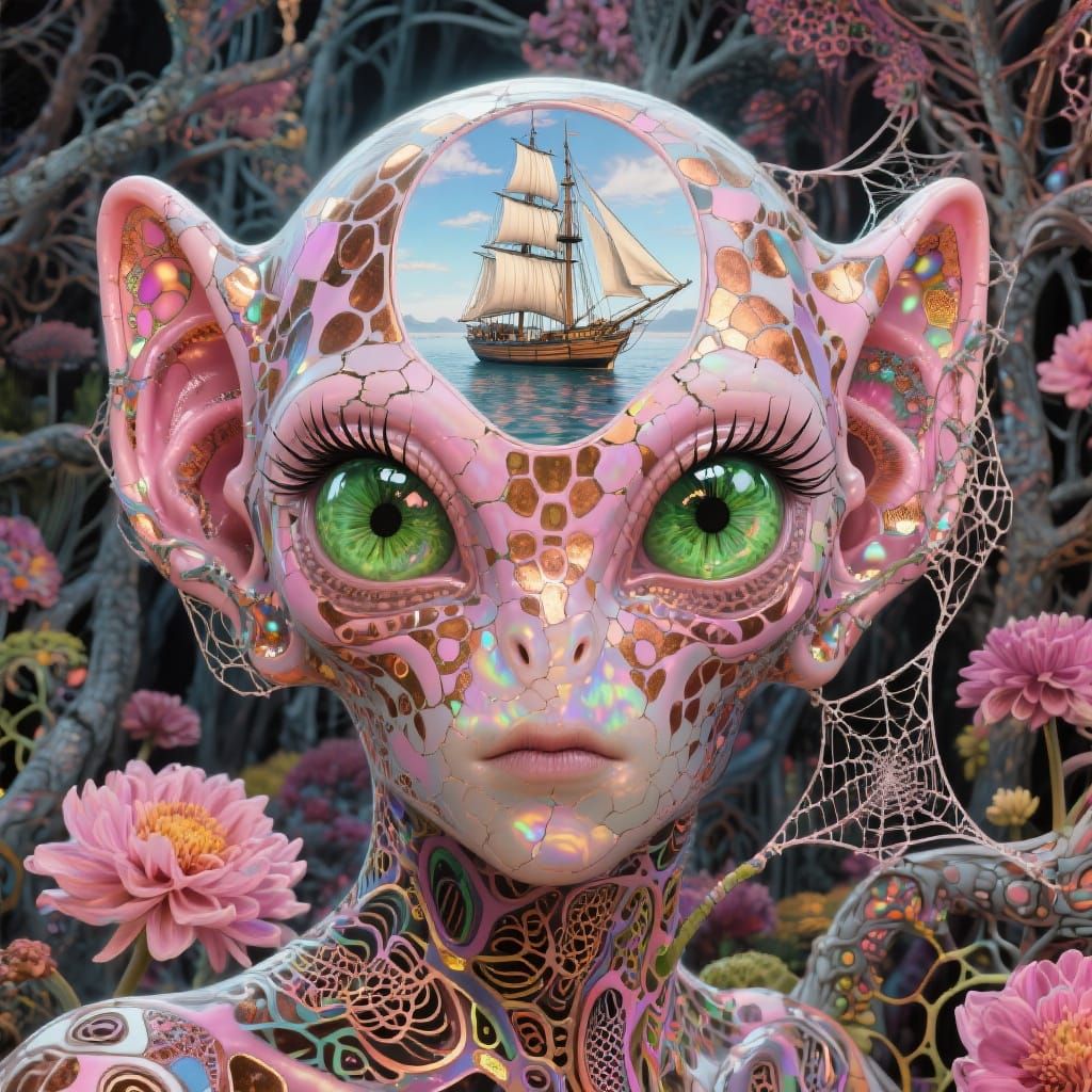 Alien with Eye Portals to Sailboat Wonderland