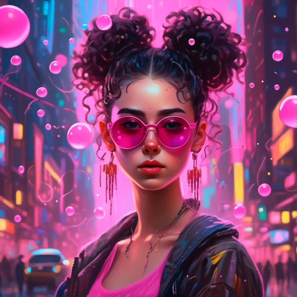 Brunette in Pink: A Cyberpunk Portrait