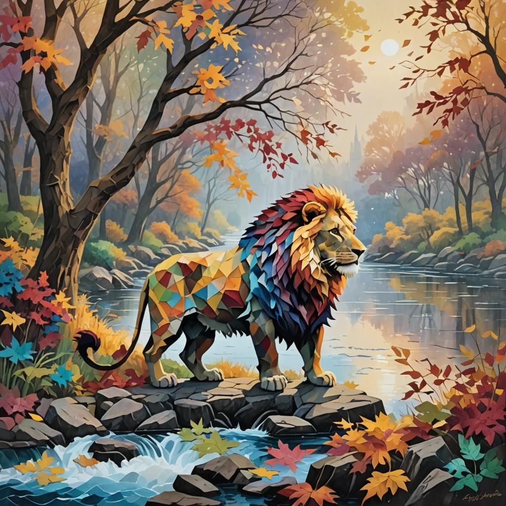 Lion Silhouette Collage by Autumn River