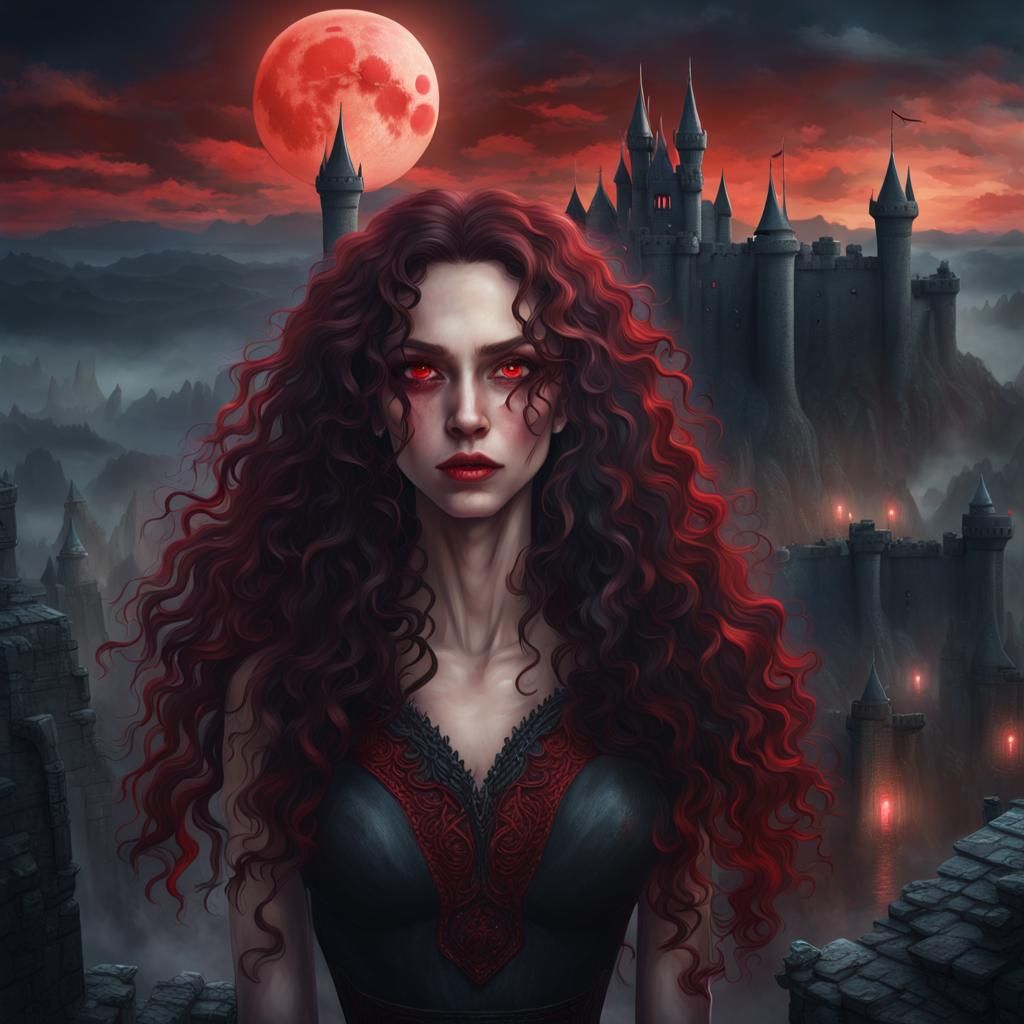 Woman Crying at Blood Moon in Fantasy Art