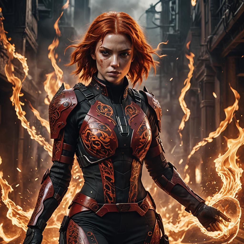 Pyrokinetic Woman in Flames: Fantasy Concept Art