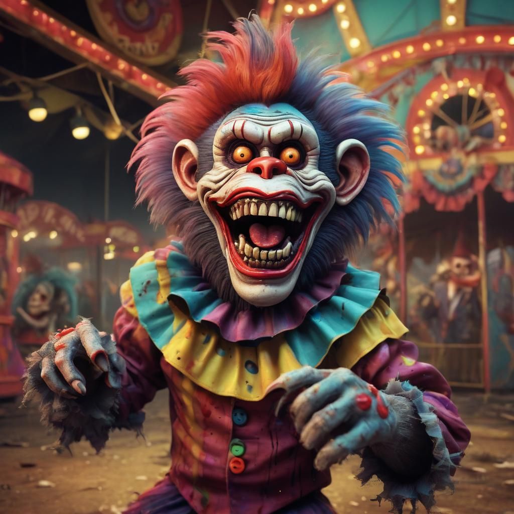 Zombie Monkey Clown in Vintage Cartoon Style