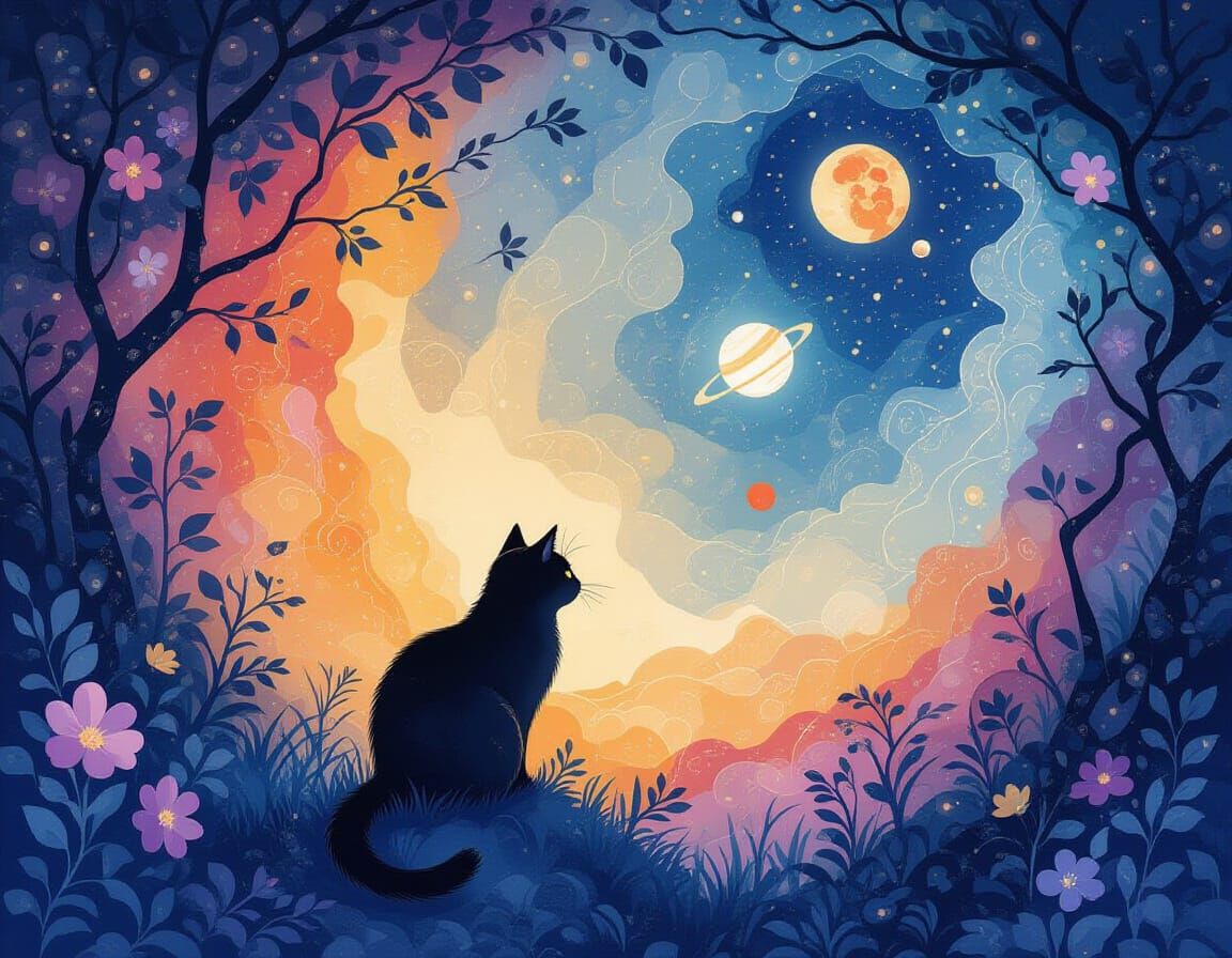 Magical Cat Portal: Chinese Ink Painting