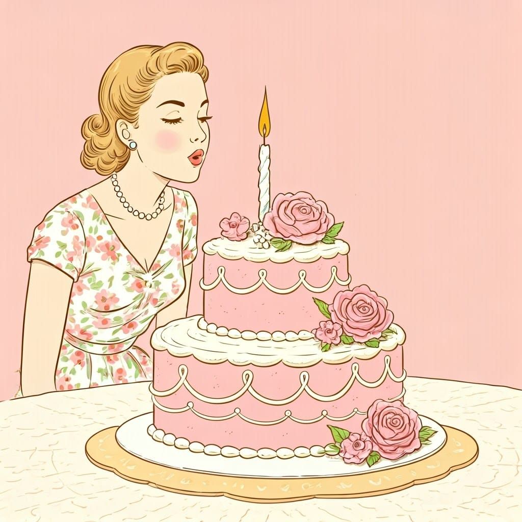 Pink Lady Cake with Candle, Beatrix Potter Style