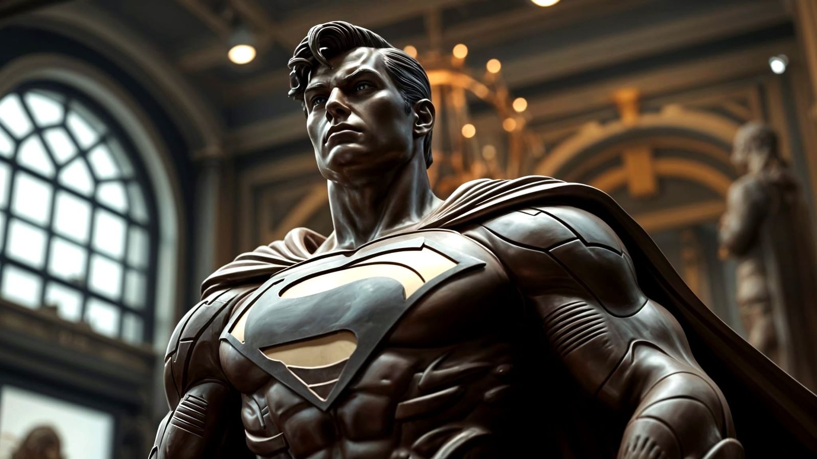 Hyperrealistic Chocolate Superman Sculpture in Museum
