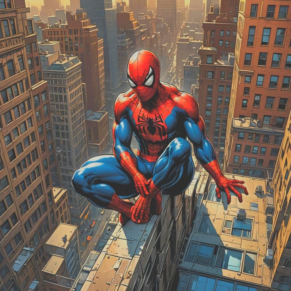 Spiderman on Building, Comic Book Art
