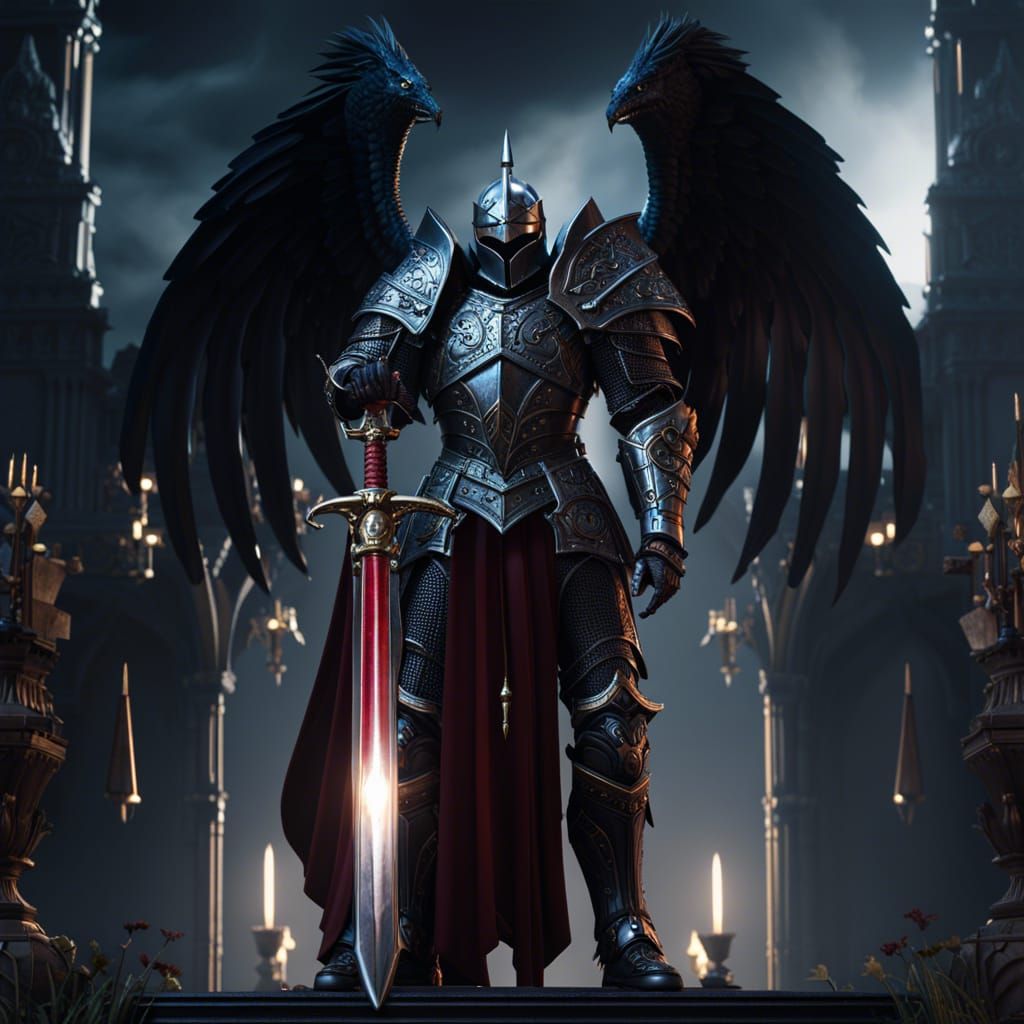 Gothic Heaven Knight with Sword in Dark Fantasy