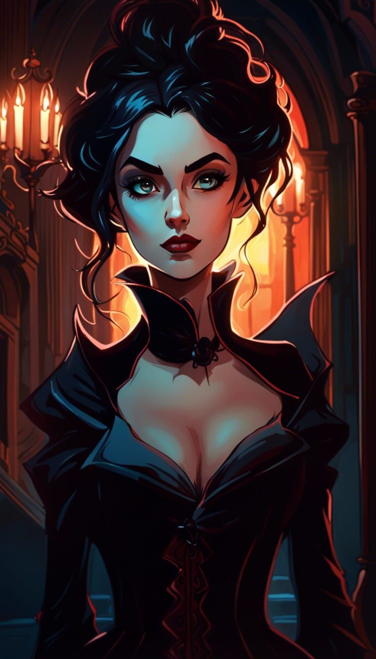 Gothic Vampire Girl in Animated Disney Style