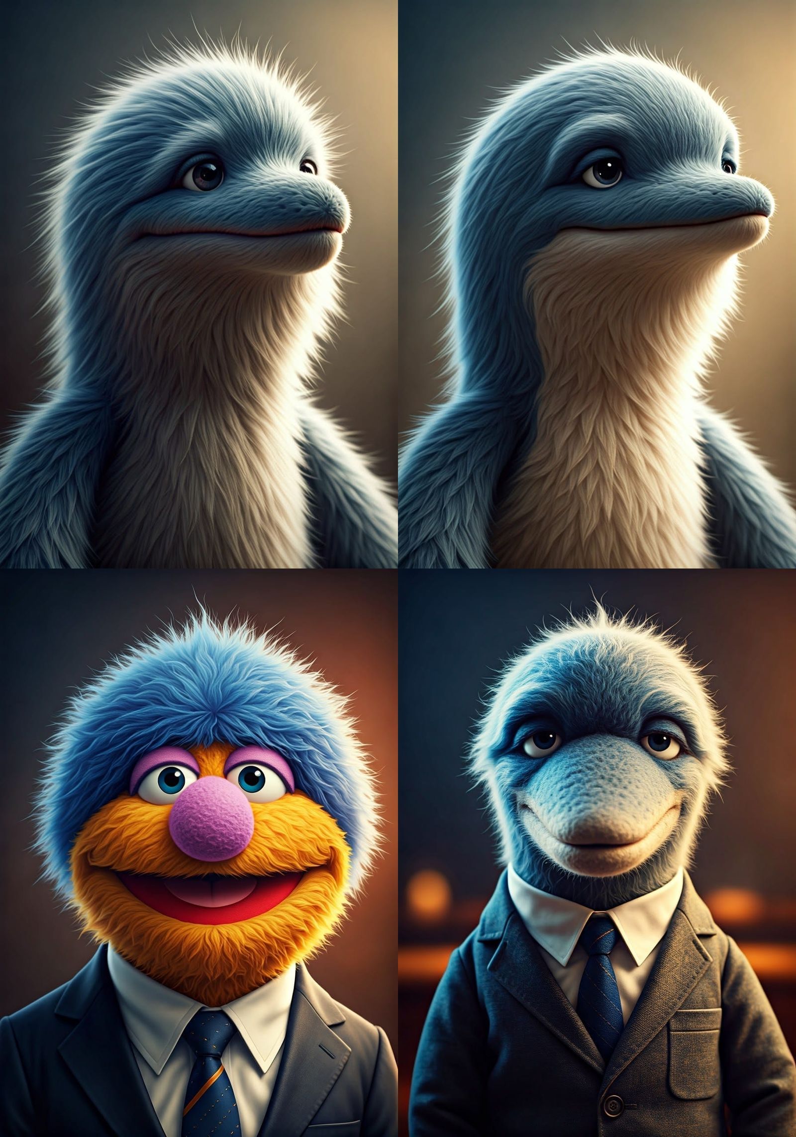 Hyper Realistic Wool Dolphin Muppet Portrait