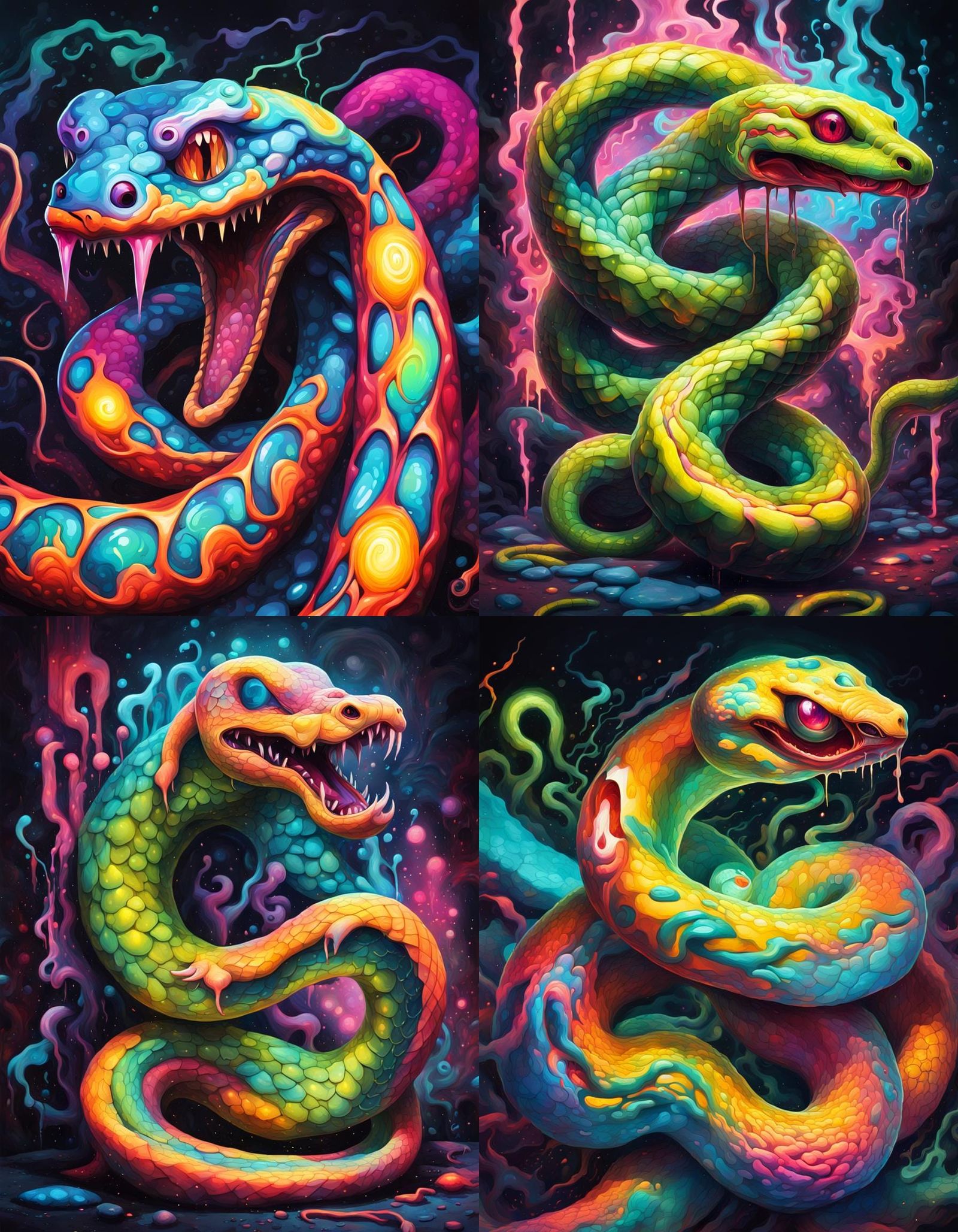 Dazzling Luminescent Serpent in Graffiti Art Style