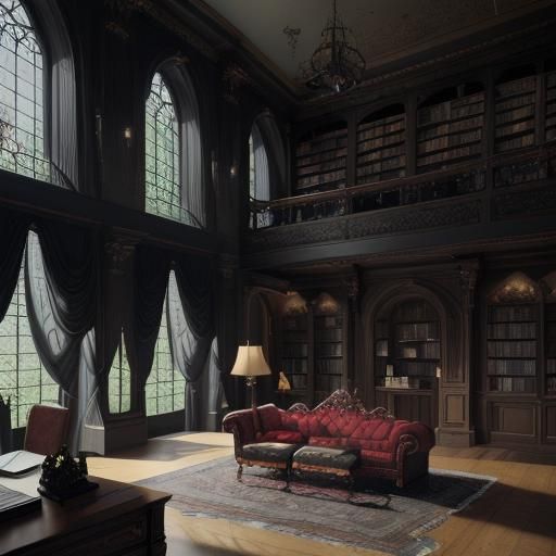 Gothic Vampire Office with Antique Furniture