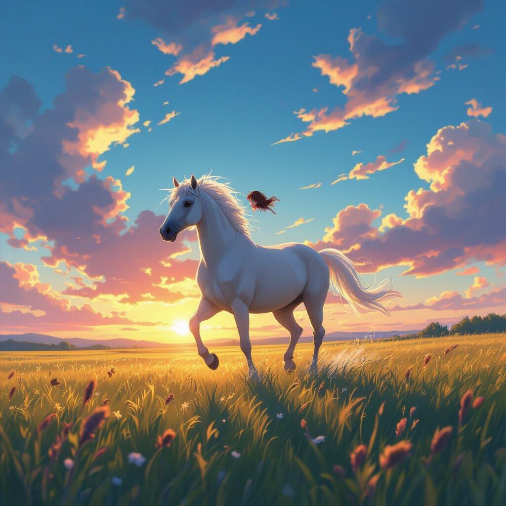 Headless Horse Gallops Through Sunlit Meadow
