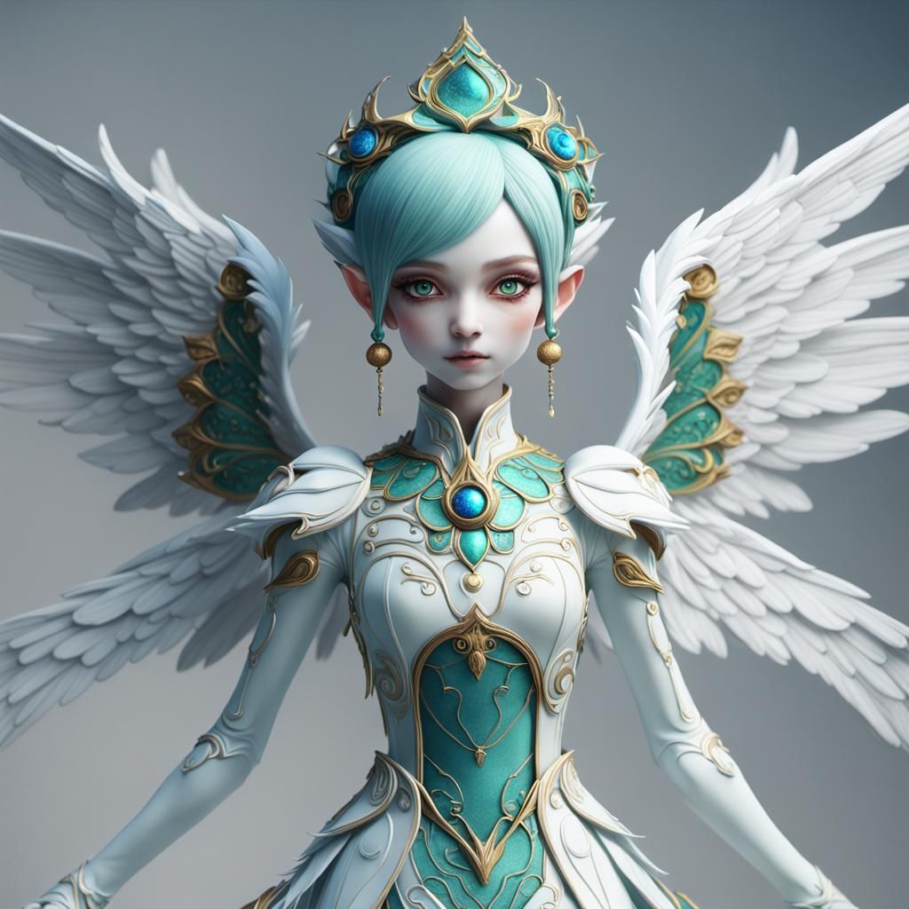 Angelic Seraphim Porcelain Doll: Detailed Matte Painting