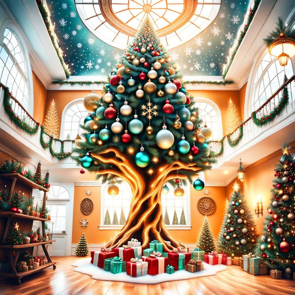 Surreal Upside Down Christmas Tree with God Rays