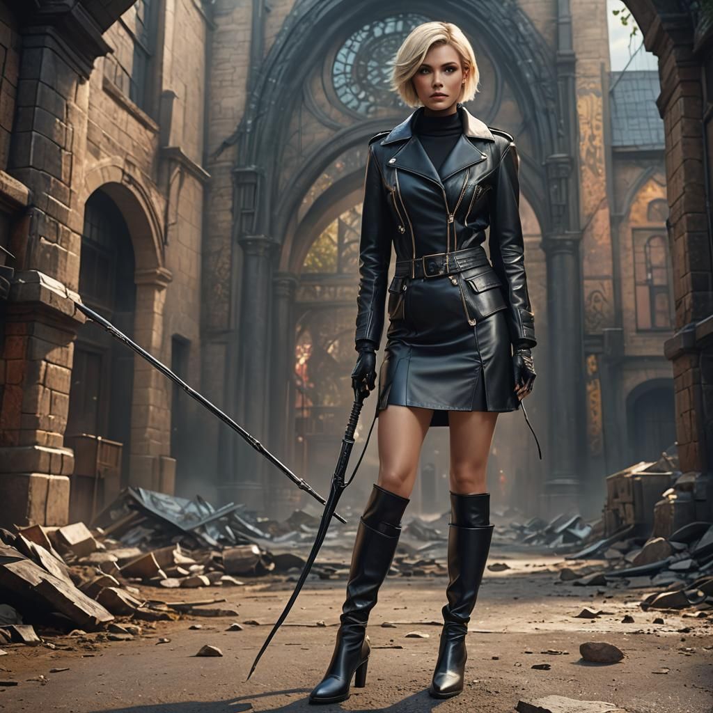 Blonde Woman in Leather Outfit: Fantasy Concept Art