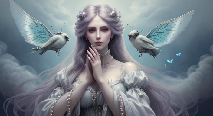 Ghostly Renaissance Woman in Vaporwave Aesthetic