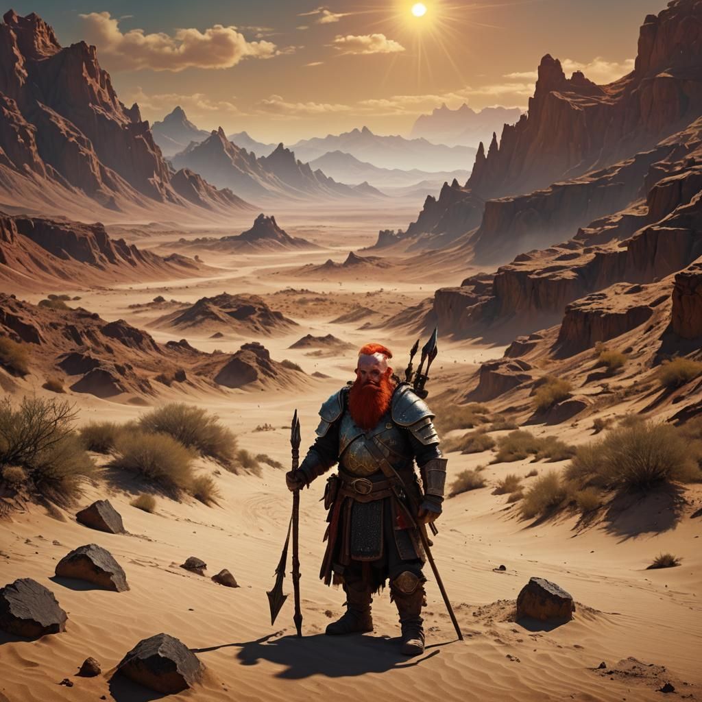 Dwarf Guard in Desert, Dark Fantasy Concept Art