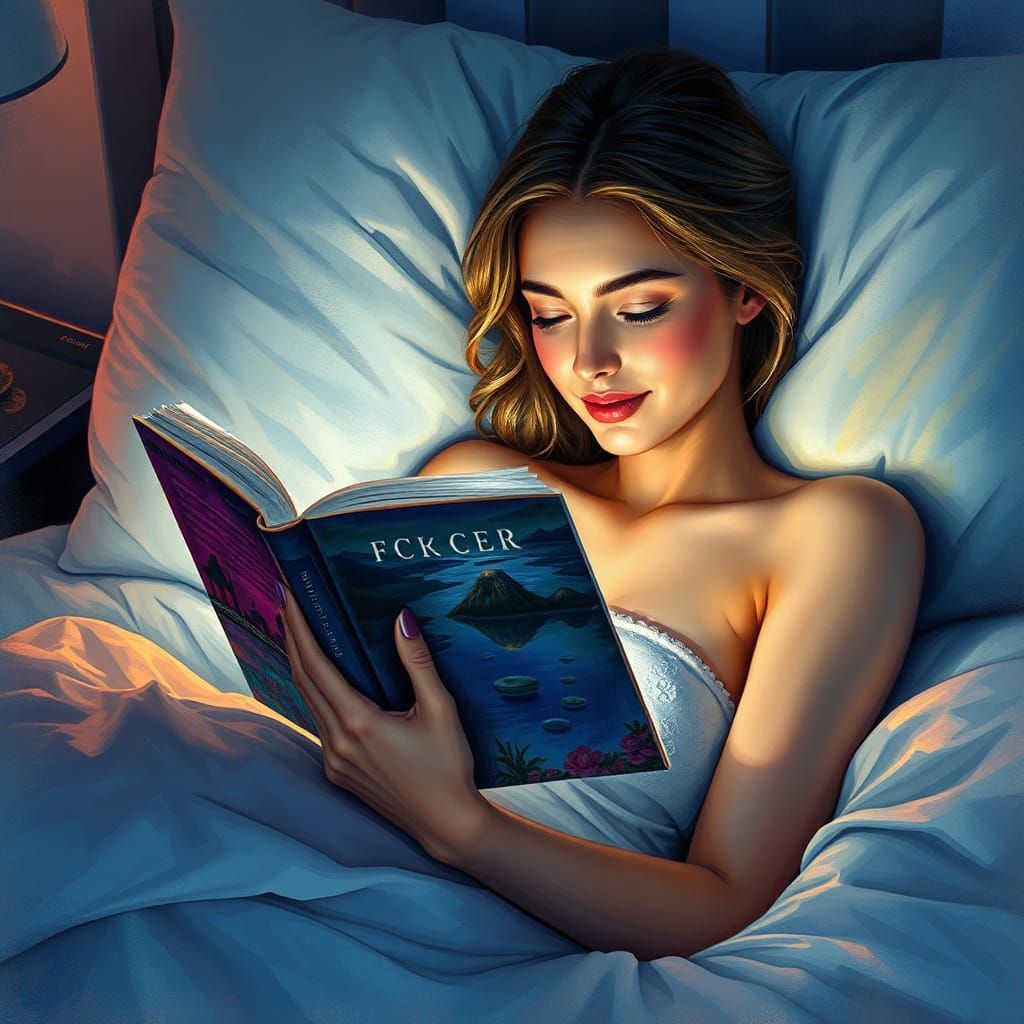 Woman Reading in Bed: Alcohol Ink Splash Art
