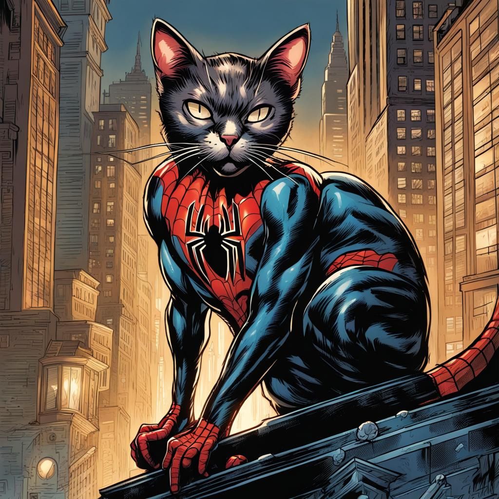 Spiderman Cat in Comic Book Style