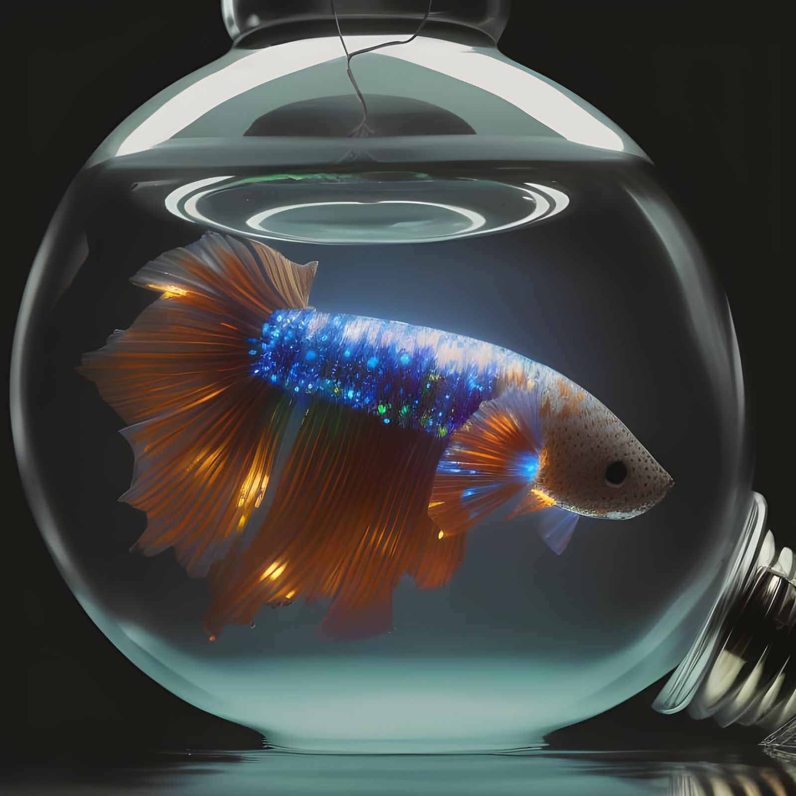 Betta Fish Swimming in Illuminated Lightbulb