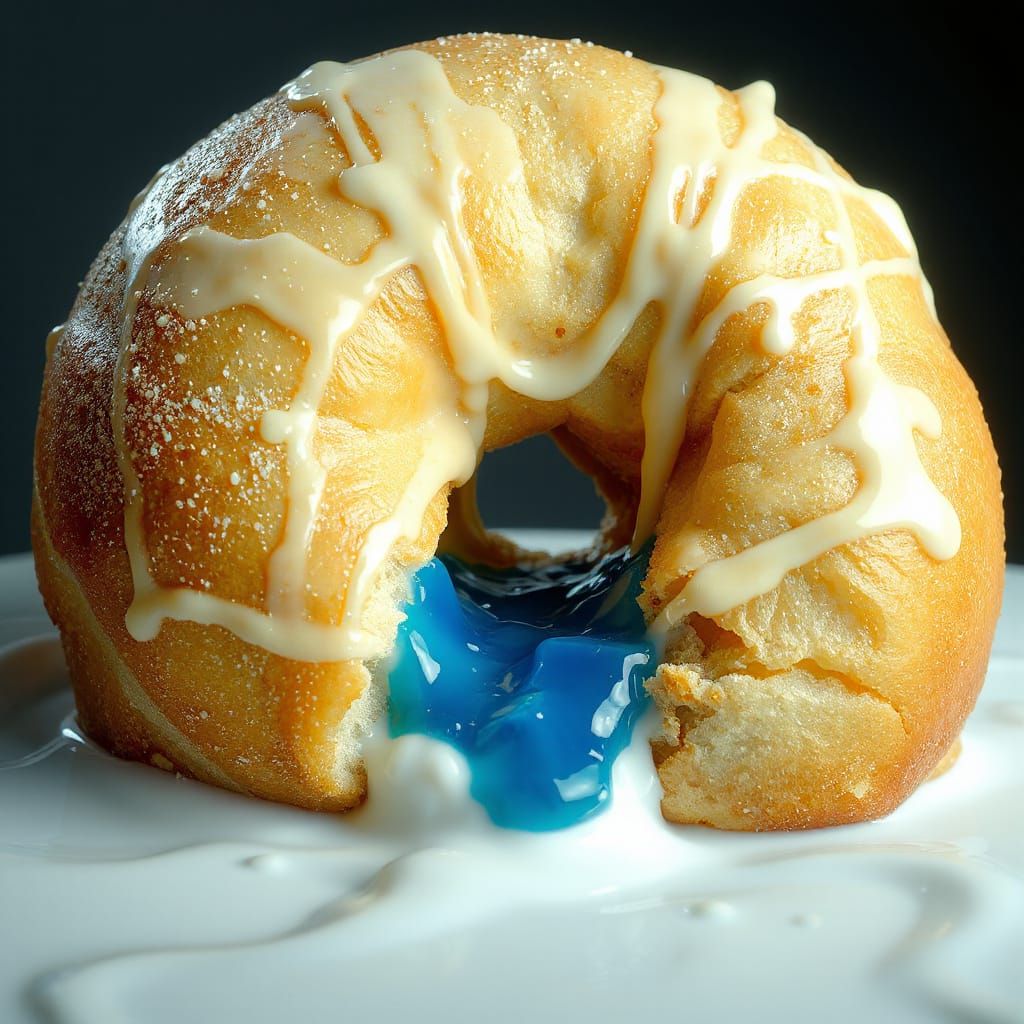 Hyperrealistic Blue Donut with Creamy Vanilla Filling