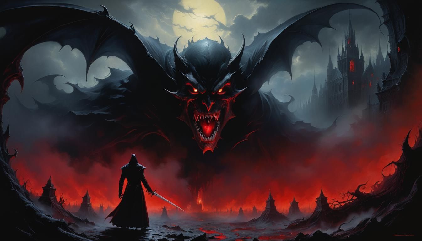 Terrifying Shadow Vampire in Hyperdetailed Oil Painting