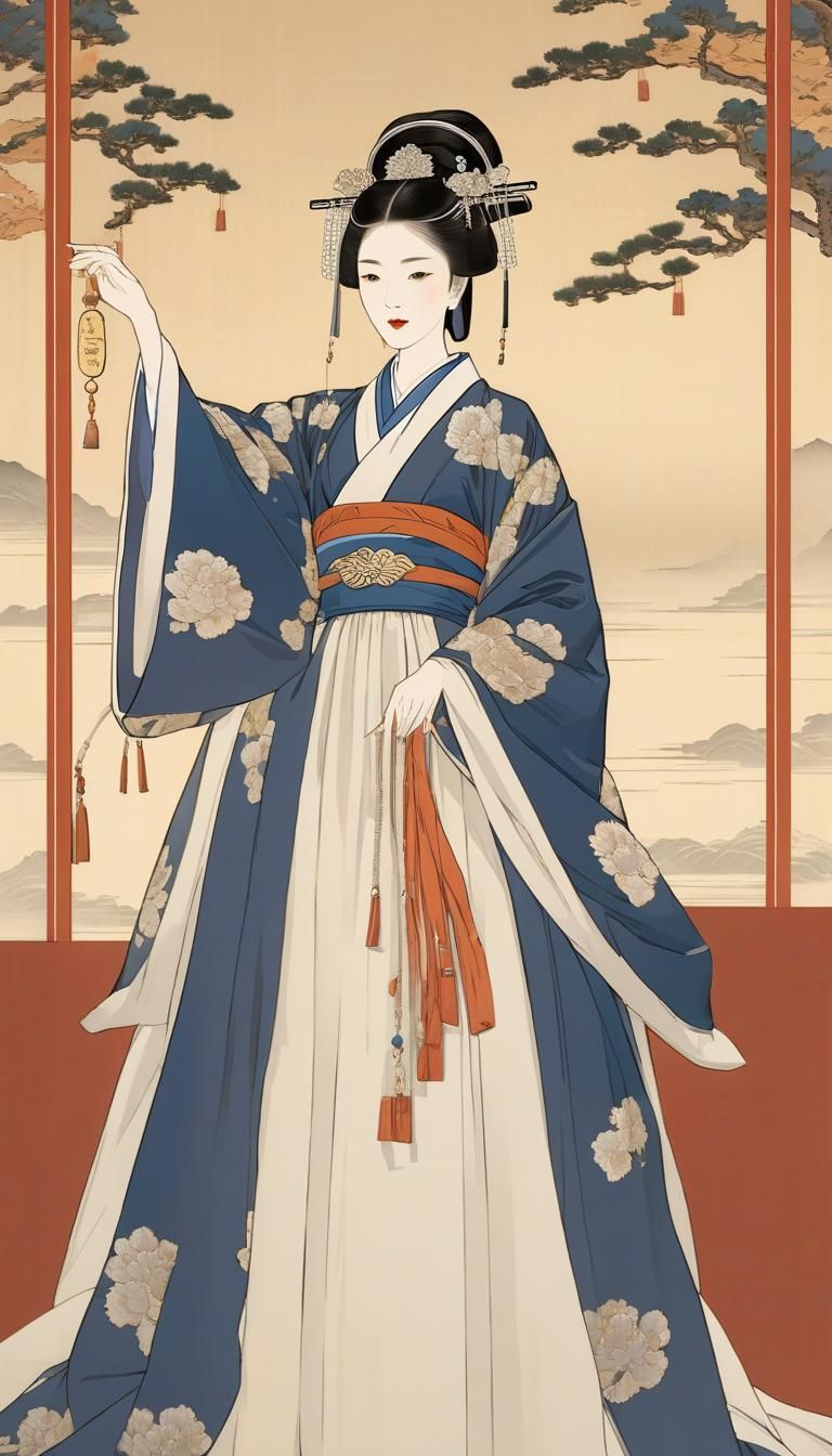 Korean Empress in Traditional Dress, Ukiyo-e Style