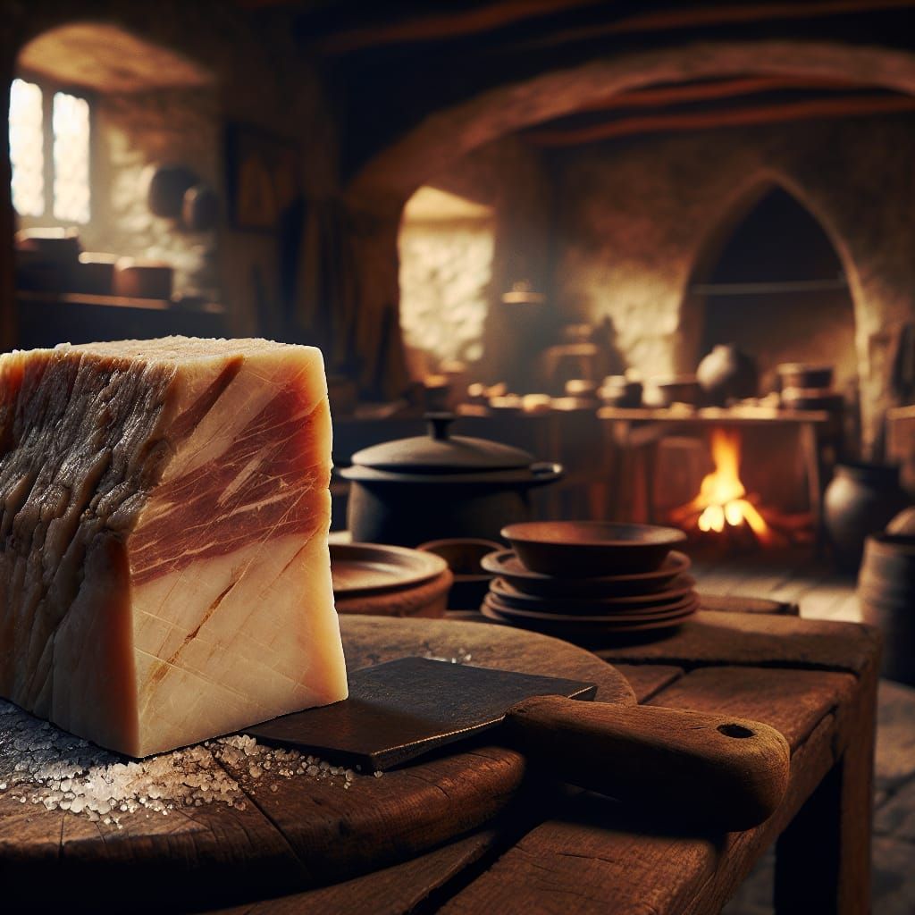 Medieval Kitchen Still Life with Salt Pork