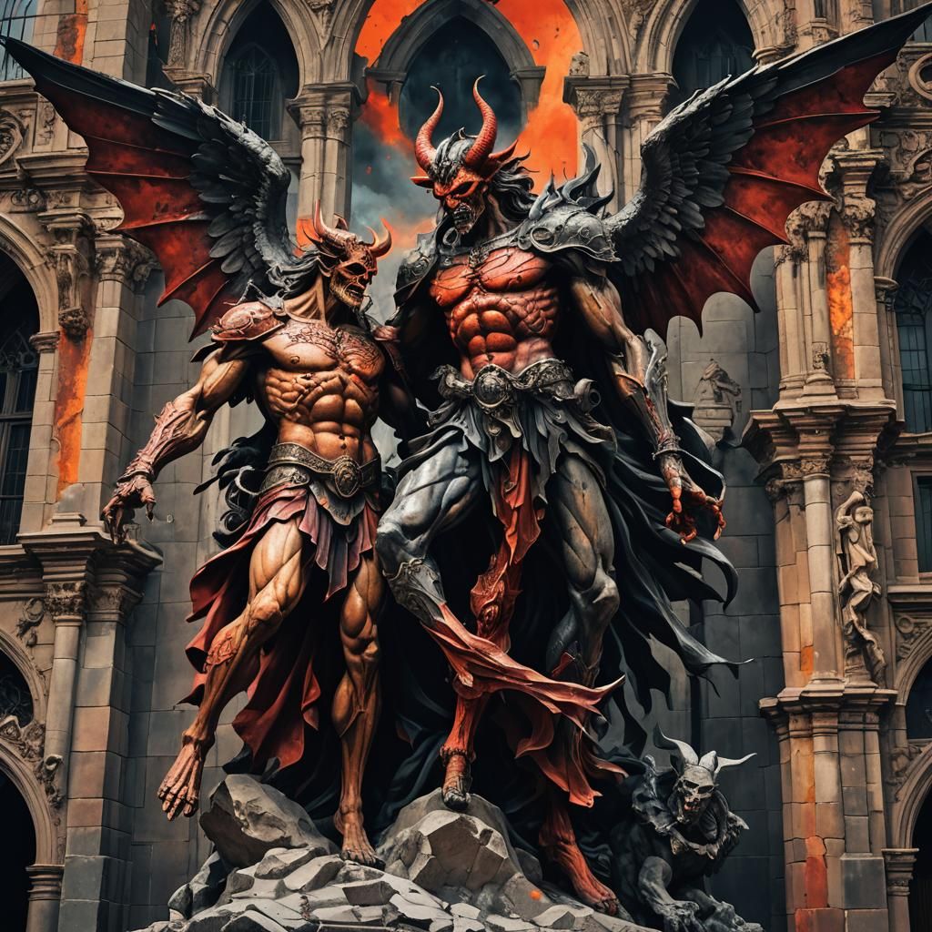 Epic Demon Angel Battle in Gothic Surrealism
