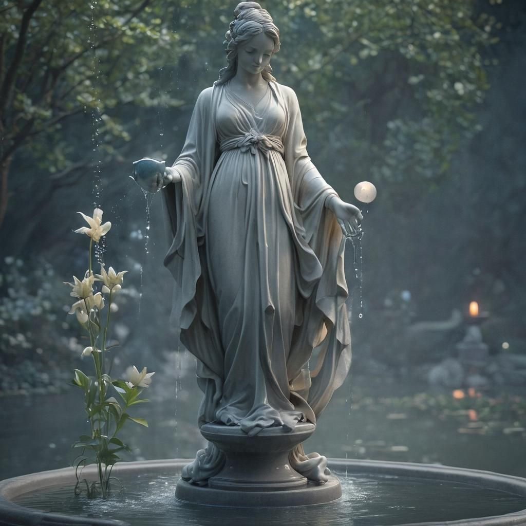 Ethereal Serenity: Elegant Figure Amidst Porcelain Lilies in...