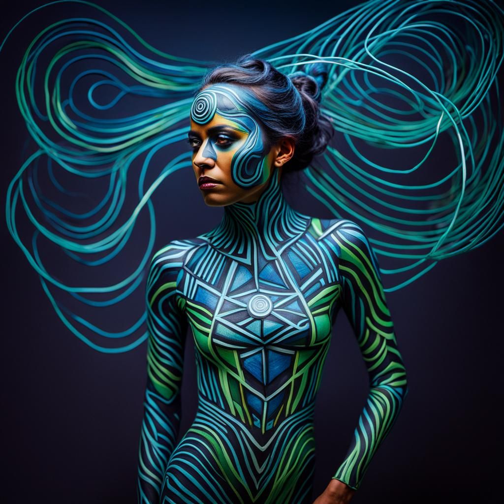 Abstract Bodypainted Squadron in Surreal Dreamtime Lighting