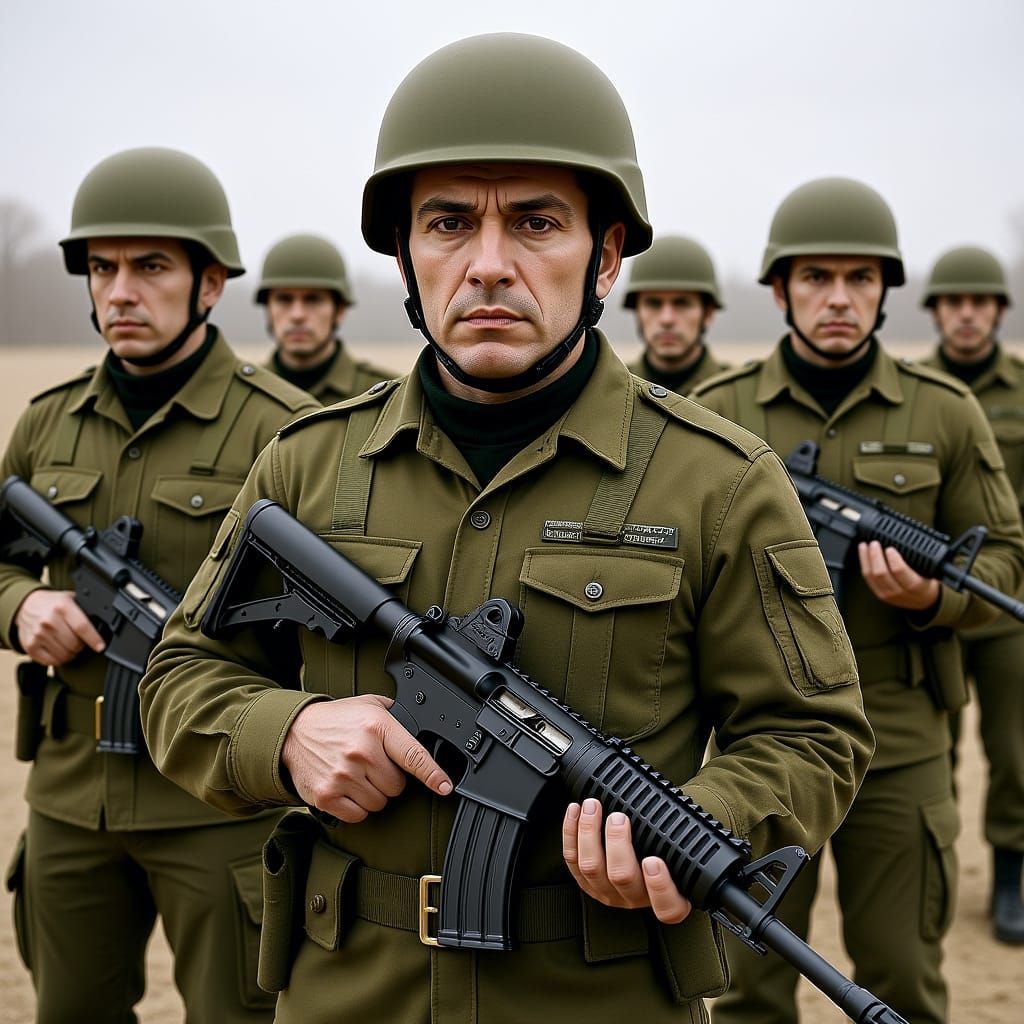 Soldier in Military Uniform Holding Rifle