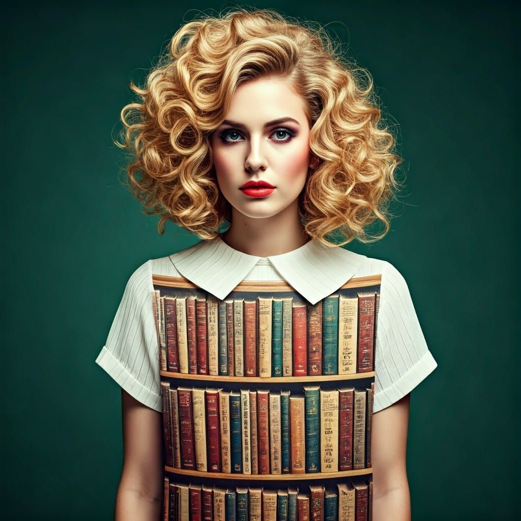 Librarian Portrait in Whimsical Collage Style